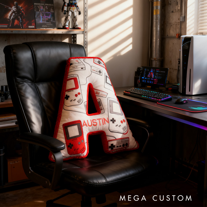 Personalized Graphic 3D Print Retro Player Shaped Pillow for Game Lovers Initial Pillow Christmas Gift for Kids