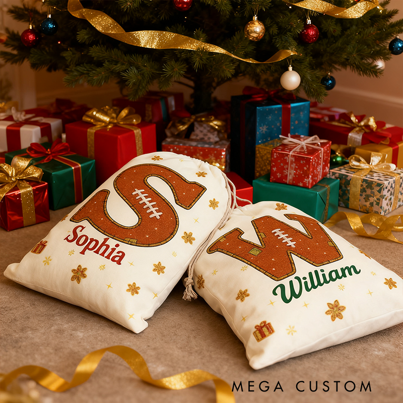 Personalized Christmas Gift Bags with Custom Name and Initial Design
