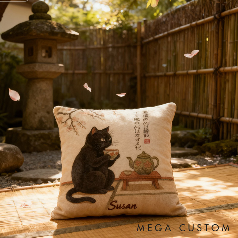 Personalized Graphic 3D Print Zen Cat Tea Pillow for Travel Lovers