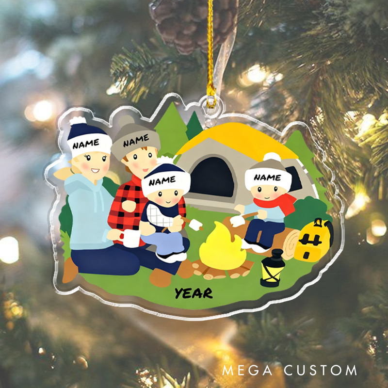 Personalized Camp Fire Family Christmas Ornament Customizable Camping Family Keepsake Gift for Camping Lover