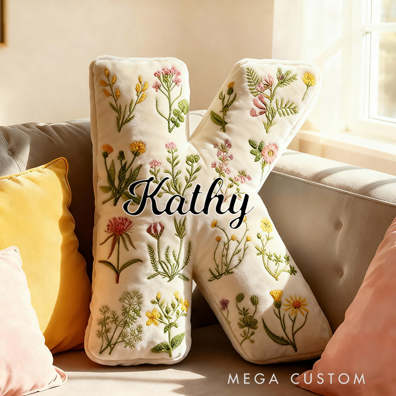 Personalized Cute Flower Letter Pillow Graphic 3D Print Custom Name Pillow for Kids Gardening Lovers Gift