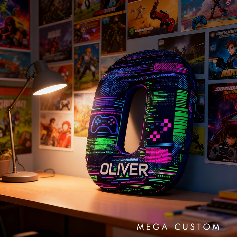 Personalized Graphic 3D Print Glitch Art Style Gamer Shaped Pillow for Game Lovers Plush Pillow Christmas Gift for Kids