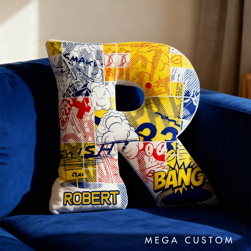 Personalized Light Comic Alphabet Shaped Pillow for Comic Anime Lovers Initial Pillow Christmas Gift for Kids Teenagers
