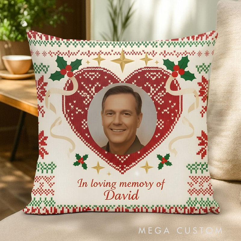 Personalized Memorial Christmas Pillow In Loving Memory Gift Custom Photo and Name Remembrance Cushion for Loss of Loved One