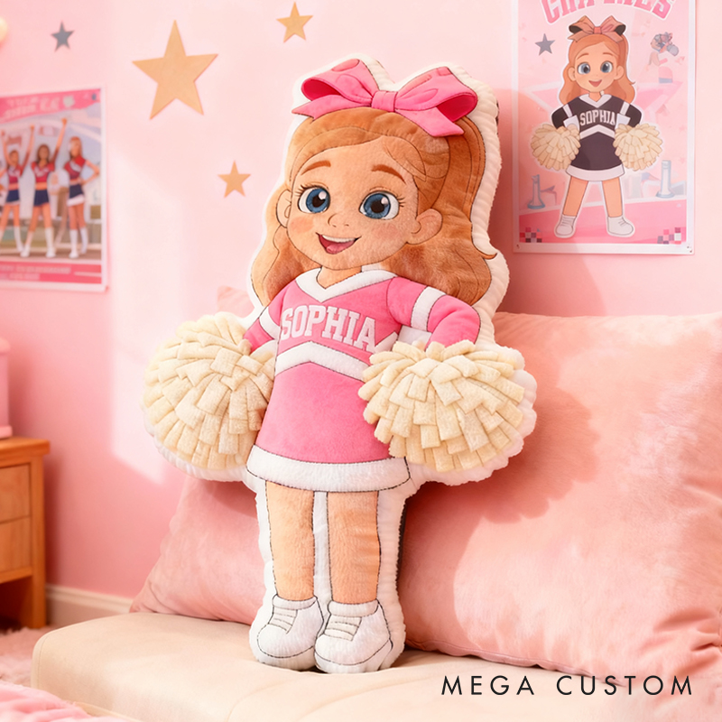 Personalized Cheerleader Pillow with Custom Name and Outfit Design for Kids and Fans