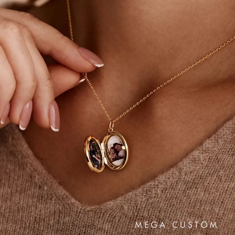 Personalized Oval Locket Necklace with Photo Custom Memorial Jewelry Gold Photo Necklace Sympathy Gift for Loss of Loved One