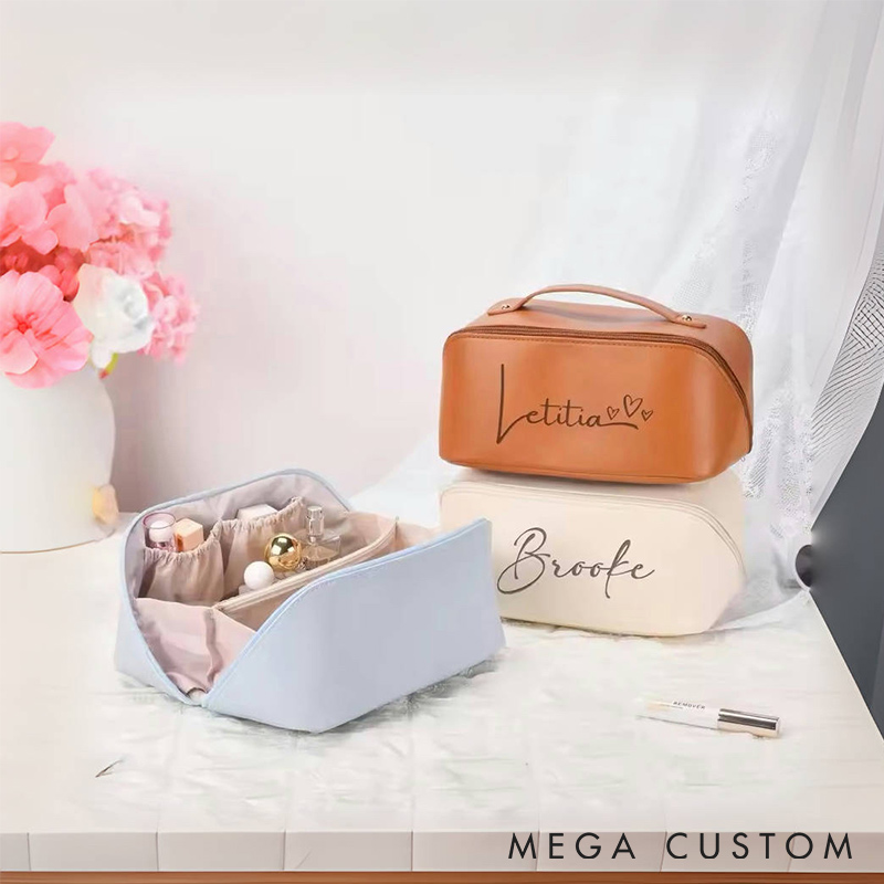 Personalized Faux Leather Makeup Bag Engraved Cosmetic Travel Bag for Travel Lovers