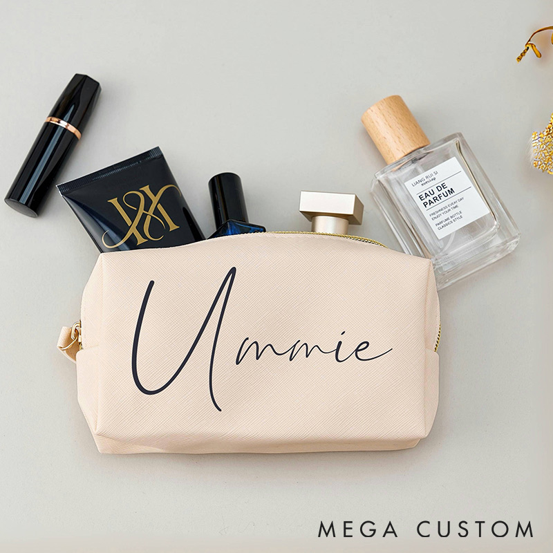 Personalized Leather Makeup Bag Custom Monogrammed Cosmetic Bag for Travel Lovers