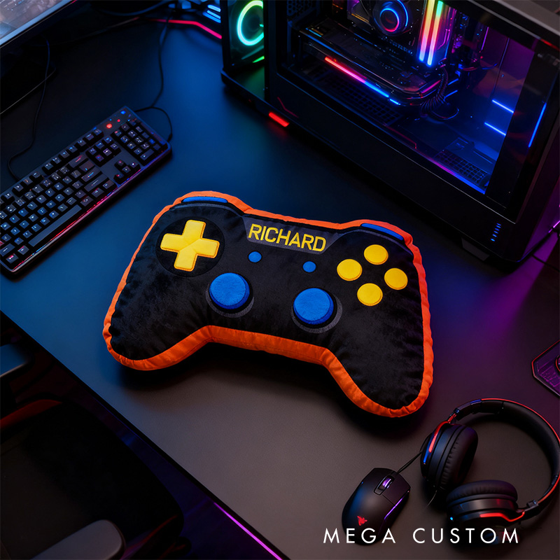 Personalized Graphic 3D Print Orange Game Controller Shaped Pillow for Game Lovers Plush Pillow Christmas Gift for Kids