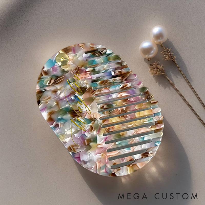 Personalized Name Comb with Mirror Personalized Acetate Hair Comb Engraved Travel Compact Mirror for Travel Lovers