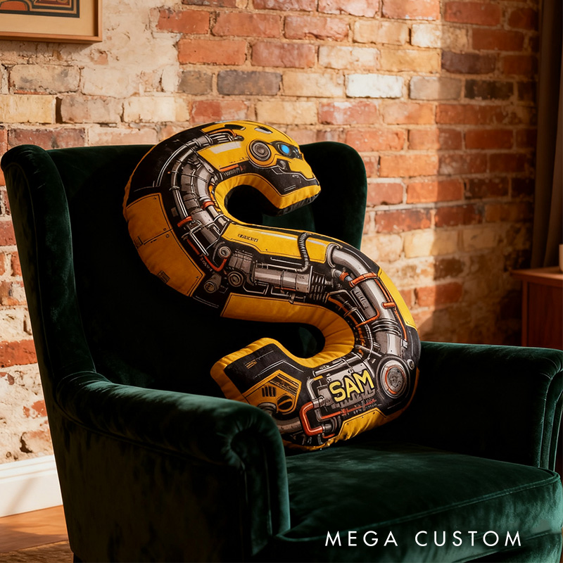 Personalized Yellow Machine Alphabet Shaped Pillow for Movie Lovers Initial Pillow Christmas Gift for Boys Kids