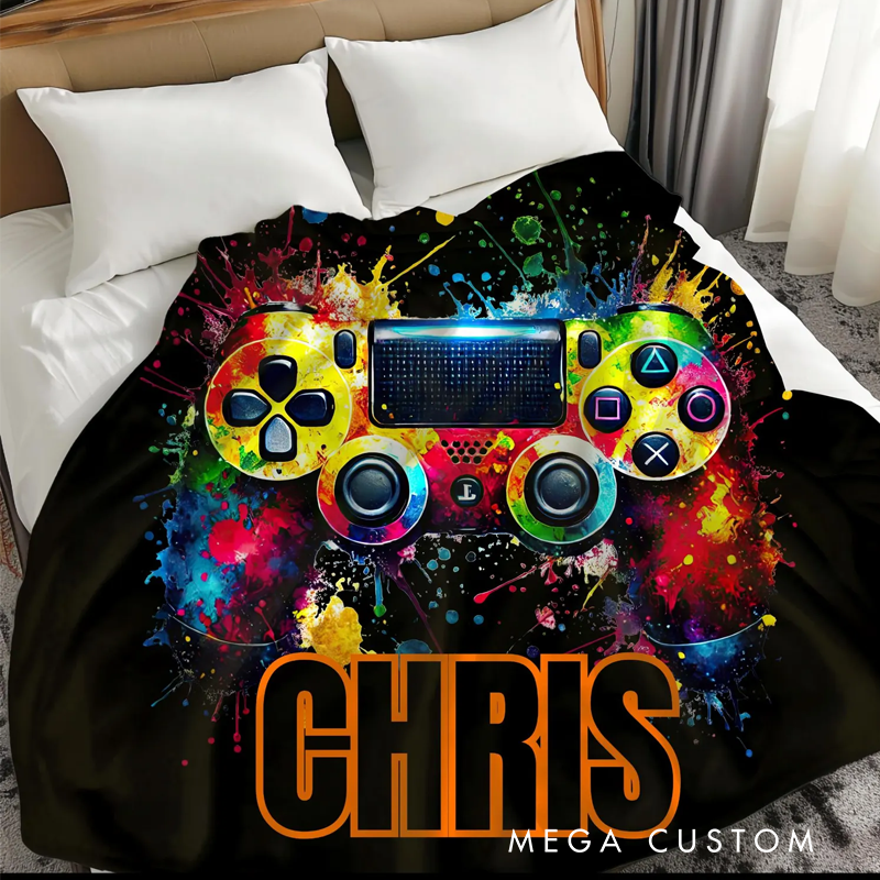 Personalized Gamer Blanket Custom Name Gaming Controller Throw for Kids Gift for Game Geek Lover
