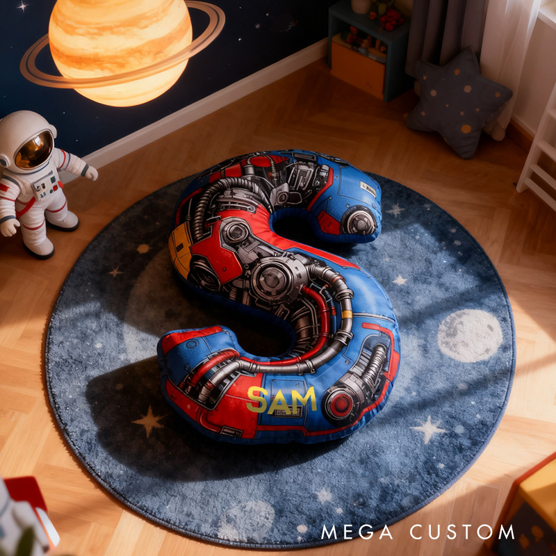 Personalized Blue Machine Alphabet Shaped Pillow for Movie Lovers Initial Pillow Christmas Gift for Boys Kids