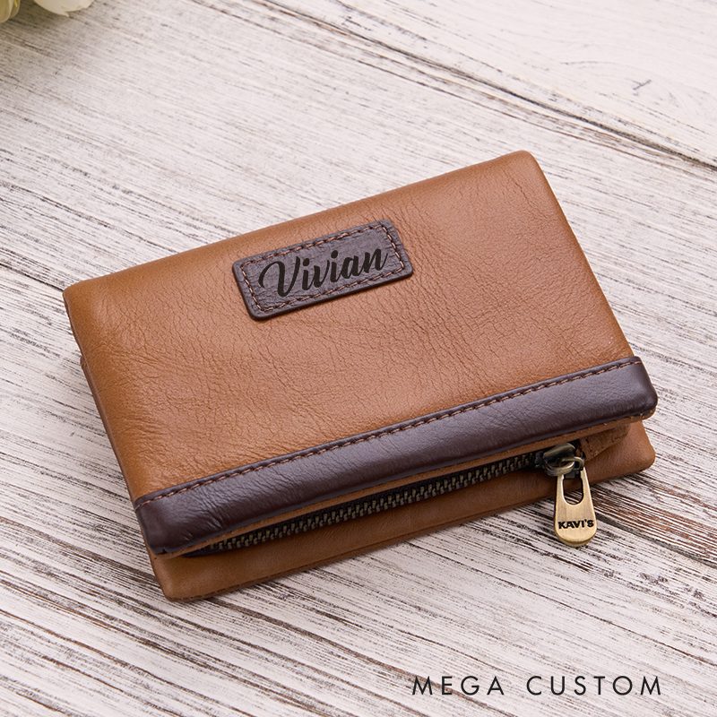 Personalized Leather Wallet for Women Engraved Leather Wallet with Name Women Slim Wallet Clutch Purse Leather Wallet With Zipper Unique Gift for Her Birthday Gifts