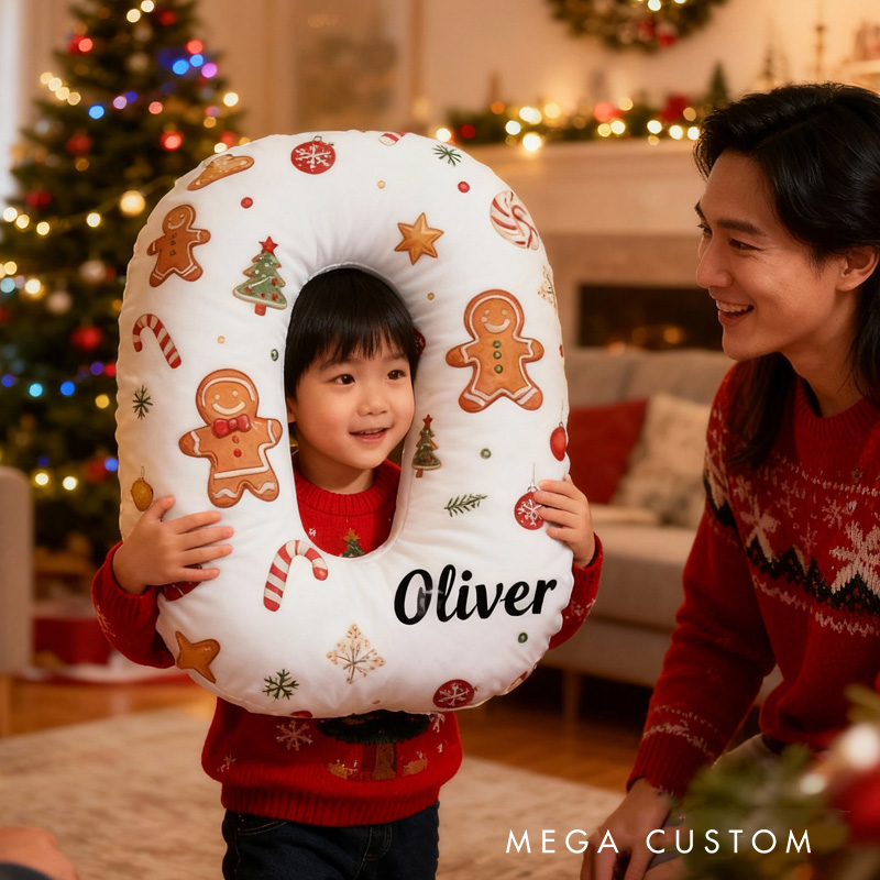 Personalized Gingerbread Cookie Alphabet Throw Pillow Graphic 3D Print Christmas Letters with Name for Baker Festive Decor Gift for Kids Boys Girls Family 