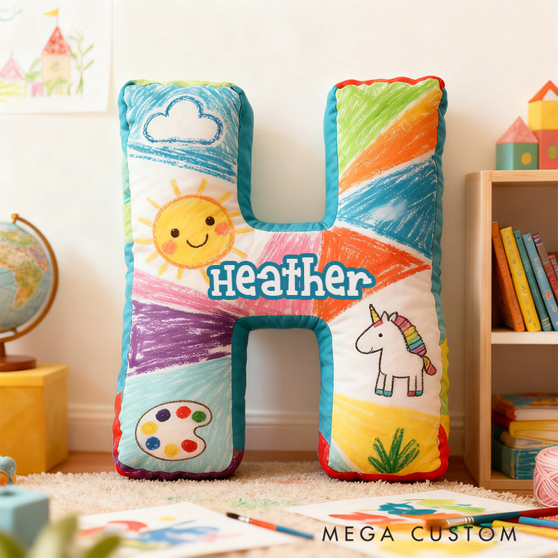 Personalized Graphic 3D Print Crayon Artist Alphabet Shaped Pillow for Art Lovers Initial Pillow Christmas Gift for Kids