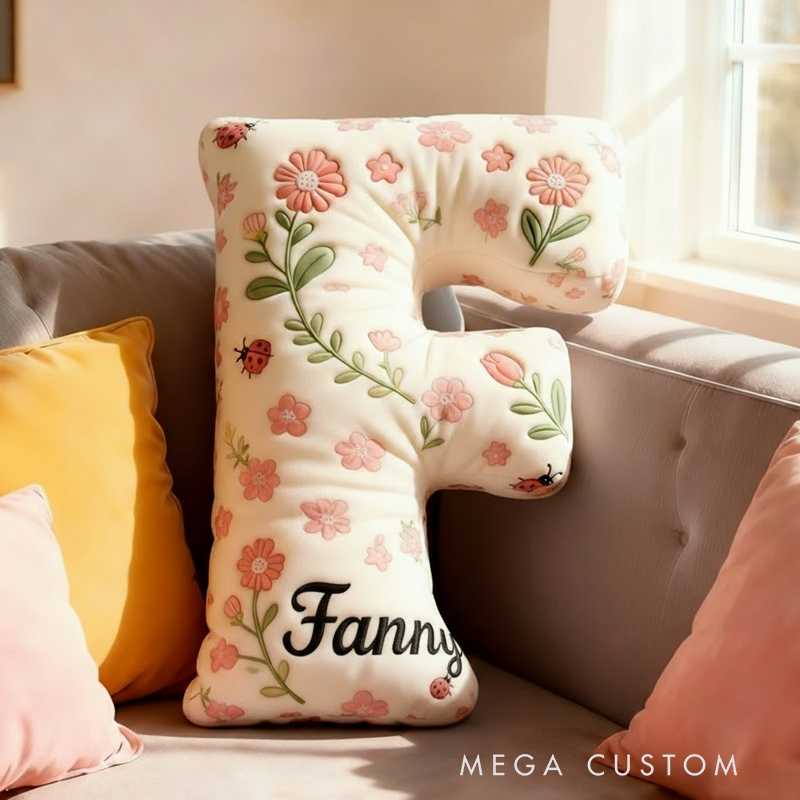 Personalized Boho Flower Letter Pillow Graphic 3D Print Pillow Custom Name Pillow for Kids Gardening Lovers Gift