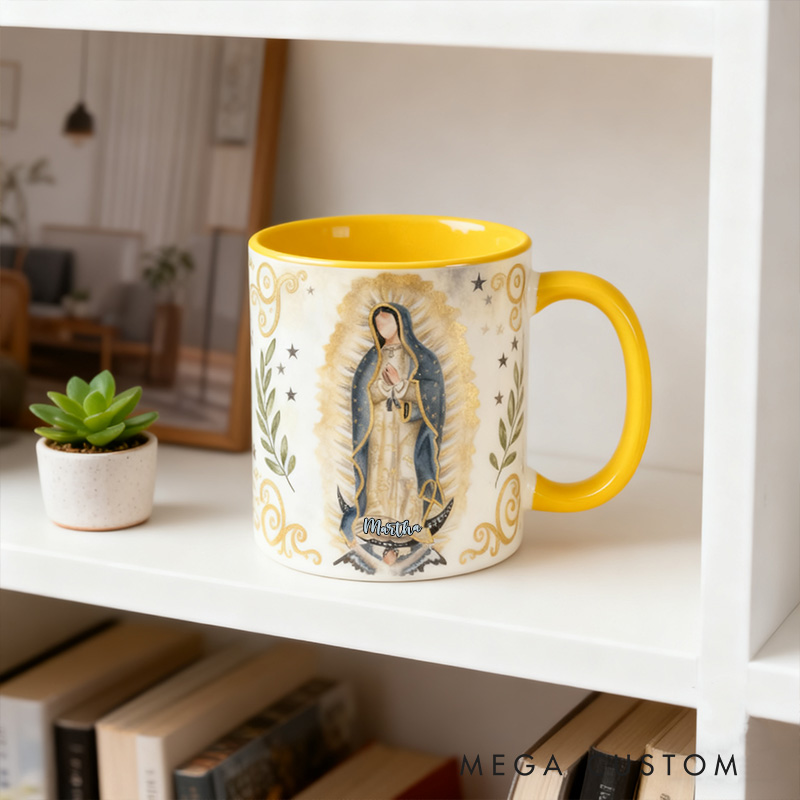 Personalized Our Lady of Guadalupe 11oz Ceramic Mug with Name Catholic Virgin Mary Coffee Cup Catholic Marian Mug Christian Gift for Women