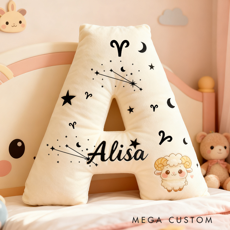Personalized Zodiac Pillow with Constellations Zodiac Symbols Stars Moons and Cute Ram Design for a Cozy Astrological Touch Graphic 3D Print Pillow