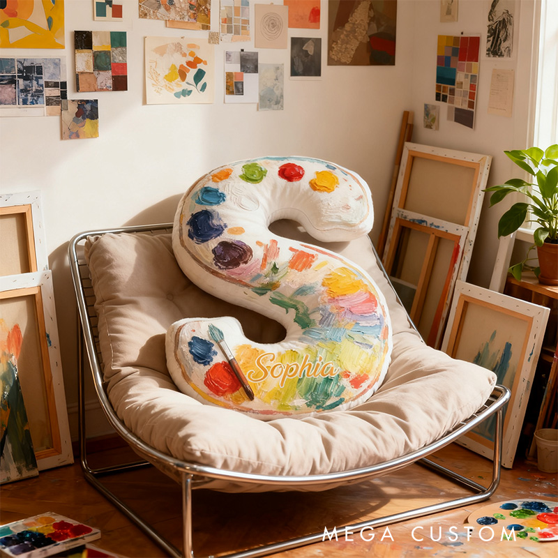 Personalized Graphic 3D Print Oil Painting Artist Alphabet Shaped Pillow for Art Lovers Initial Pillow Christmas Gift for Kids