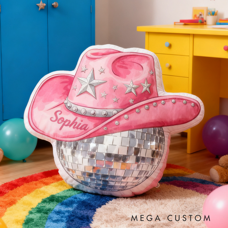 Personalized Cartoon Pink Disco Ball with Name Graphic 3D Print Pillow Christmas Gift for Kids 