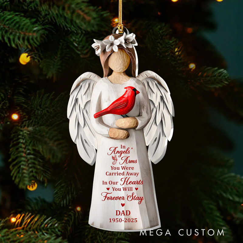 Personalized Memorial Ornament In Angels' Arms 3D Effect Acrylic Ornament Sympathy Gift for Family Members