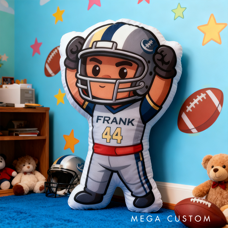 Personalized Football Hero Pillow with Custom Name and Number Design
