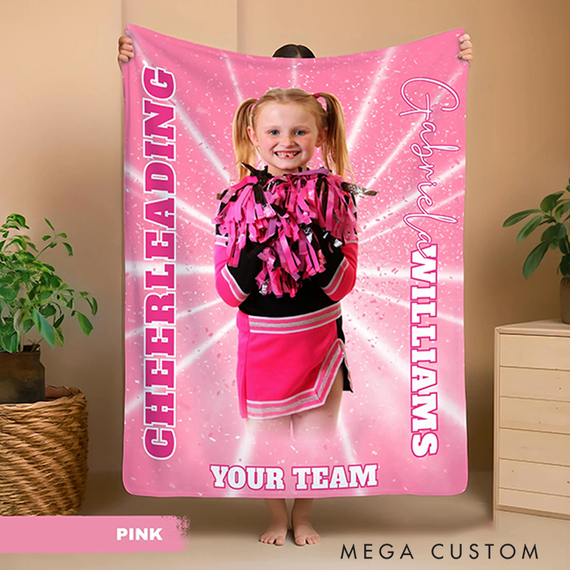Personalized Cheerleader Blanket Featuring Your Photo and Name for Girls Cheer Team Gift