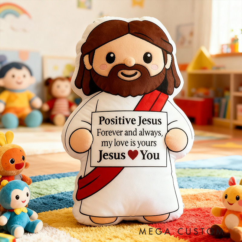 Personalized Cute Positive Jesus Pillow with Custom Love Message Graphic 3D Print Pillow Inspirational Christian Gift Jesus Love Gift Faith Based Gift