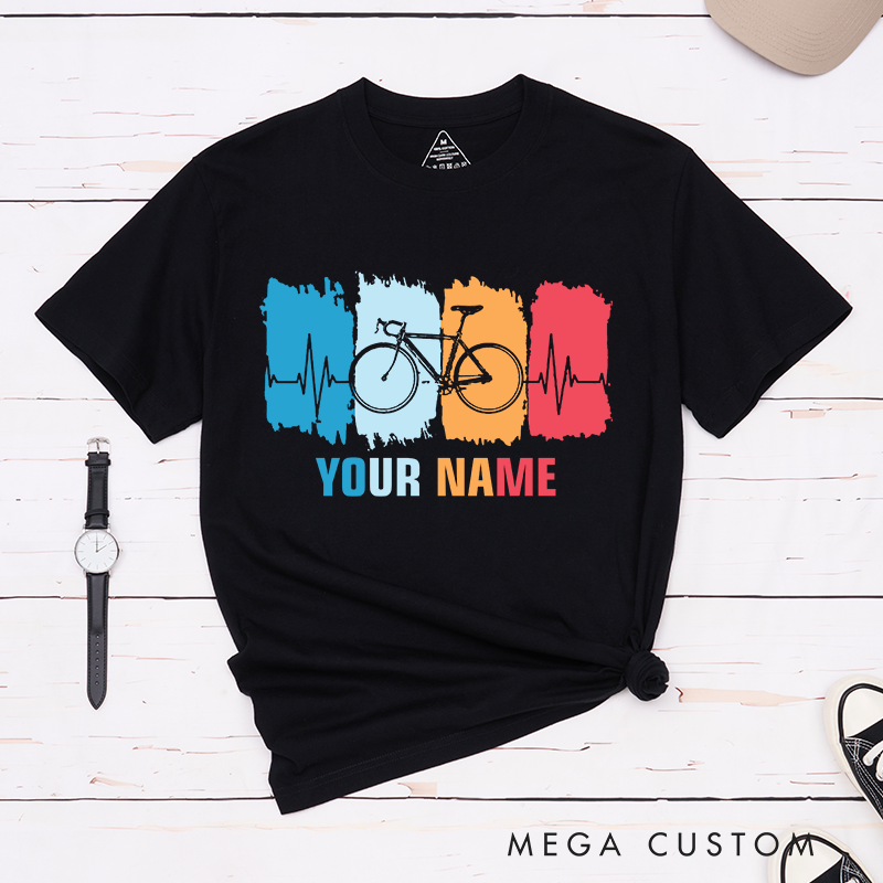 Personalized Cycling T-Shirt with Vibrant Heartbeat Patterns for Outdoor Adventures Riding Biking Enthusiasts