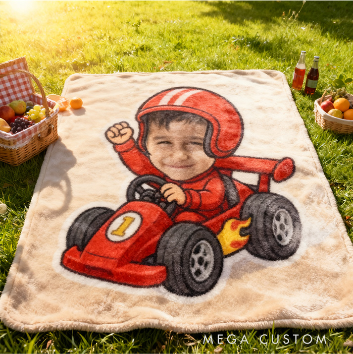 Personalized Racing Blanket Custom Photo Soft Cozy Sherpa Fleece Throw Blankets Sport Gift