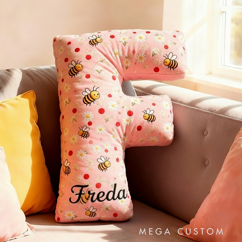 Personalized Letter Pillow with Name Graphic 3D Print Floral Bee Custom Double Sided Pillow Gift for Kids Gardening Lovers Gift