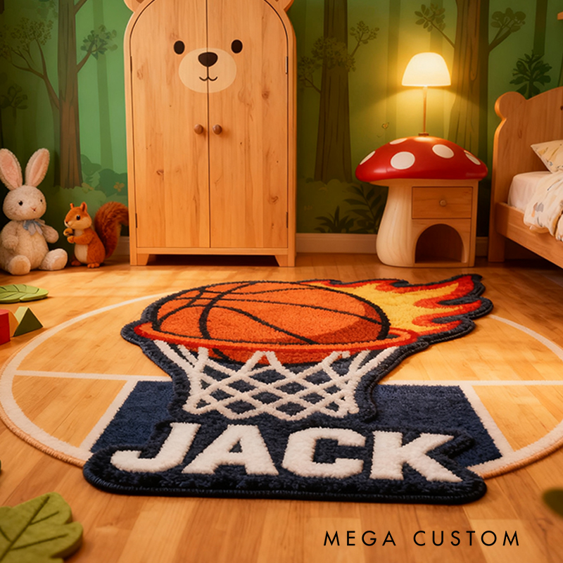 Personalized Slam Dunk Basketball Rug with Custom Name for Fans for Sports Lovers