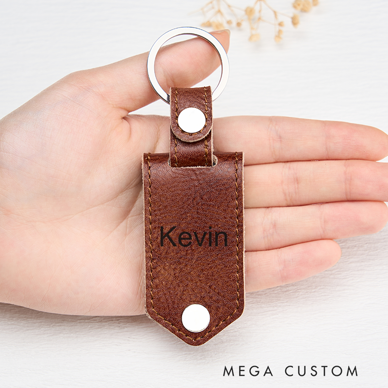 Personalized Leather Photo Keychain for Men Custom Picture Key Ring with Name Engraved Leather Key Chain Anniversary Gift for Him Groomsmen Gift Birthday Gift for Dad Boyfriend Husband
