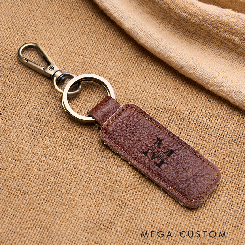Personalized Leather Keychain for Men Custom Key Ring with Name Engraved Leather Key Chain Anniversary Gift for Him Groomsmen Gift Birthday Gift for Dad Boyfriend Husband