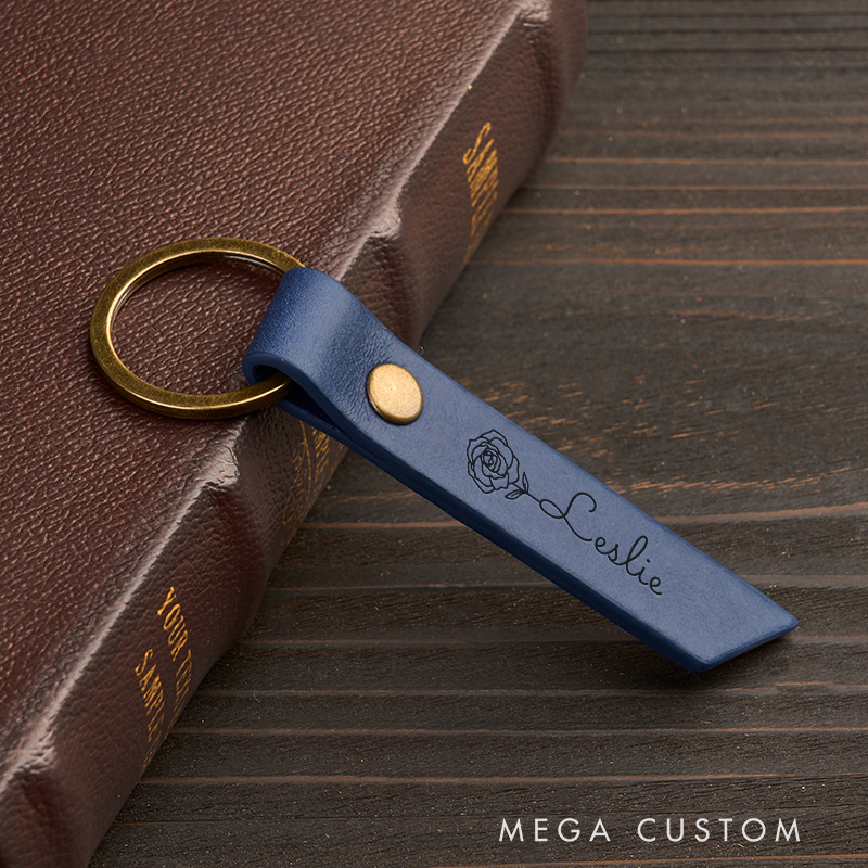 Personalized Leather Keychain for Men Custom Keychain with Name Engraved Leather Key Chain Anniversary Gift for Him Groomsmen Gift Birthday Gift for Dad Boyfriend Husband