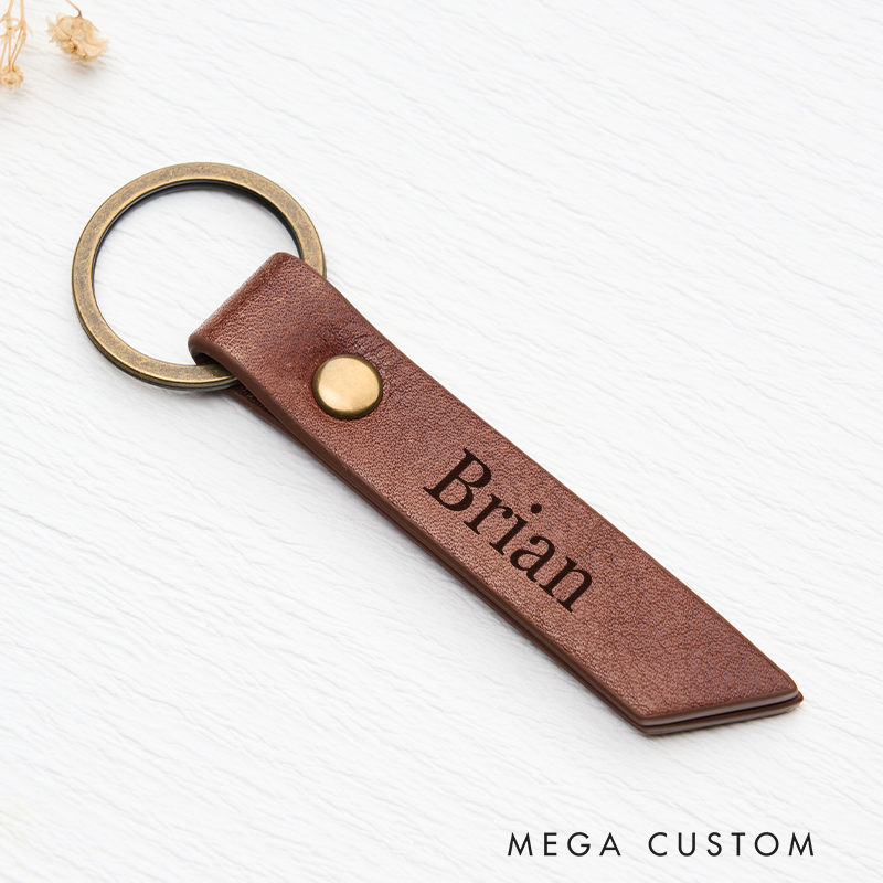 Personalized Leather Keychain for Men Custom Key Ring with Name Engraved Leather Key Chain Anniversary Gift for Him Groomsmen Gift Birthday Gift for Dad Boyfriend Husband