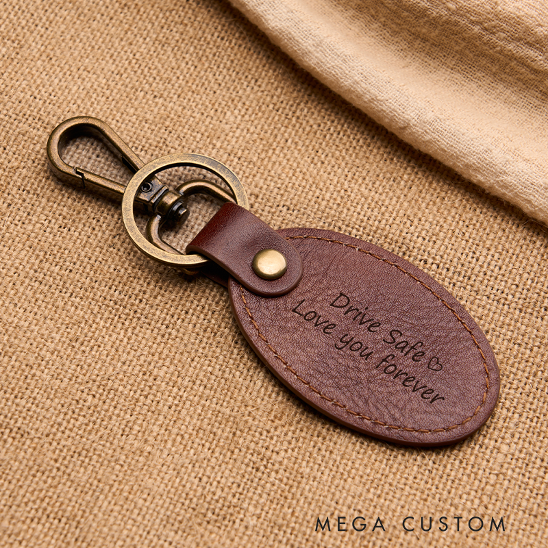 Personalized Leather Keychain for Men Custom Oval Keychain with Name Engraved Leather Key Chain Anniversary Gift for Him Groomsmen Gift Birthday Gift