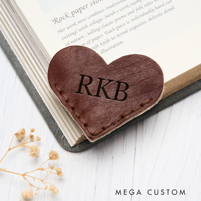 Personalized Leather Magnetic Book Mark Engraved Heart Bookmark with Name Custom Reader Gift for Him Journal Accessory
