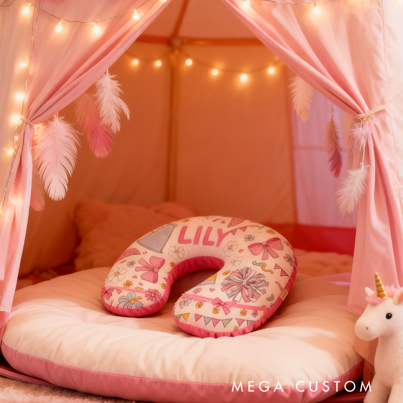 Personalized Cheerleader-Themed U-Shaped Pillow with Custom Name and Cute Design