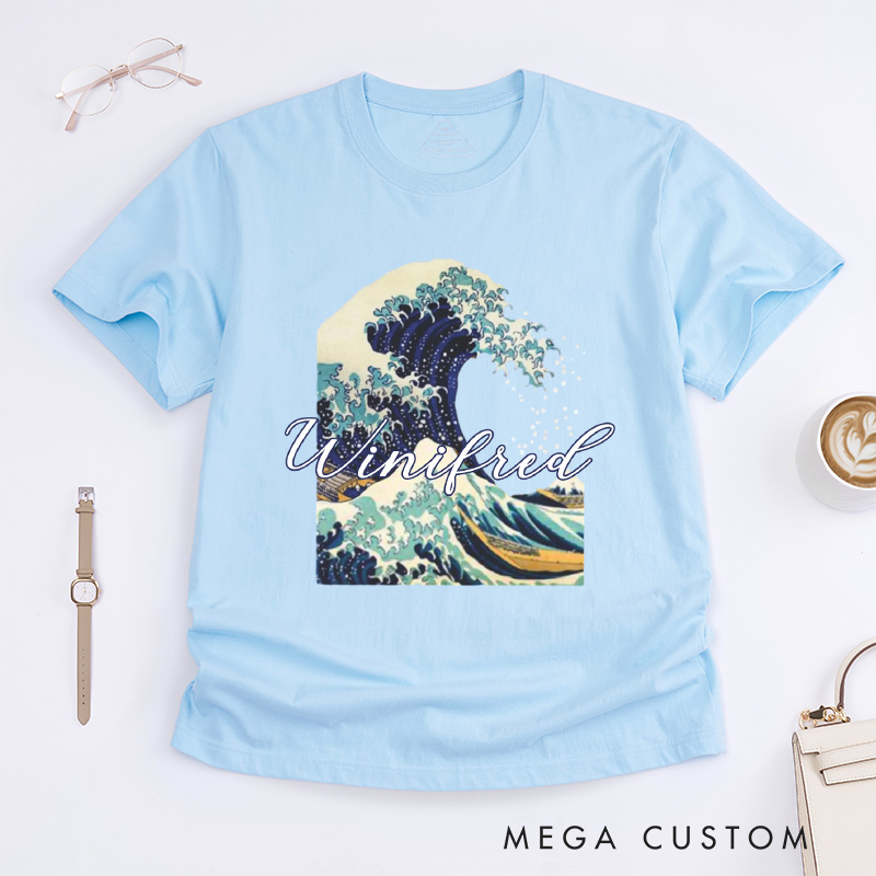 Personalized Giant Wave Classic T-Shirts Artistic Shirts Vacation Tee Customized Name Shirt Gift For Traveler