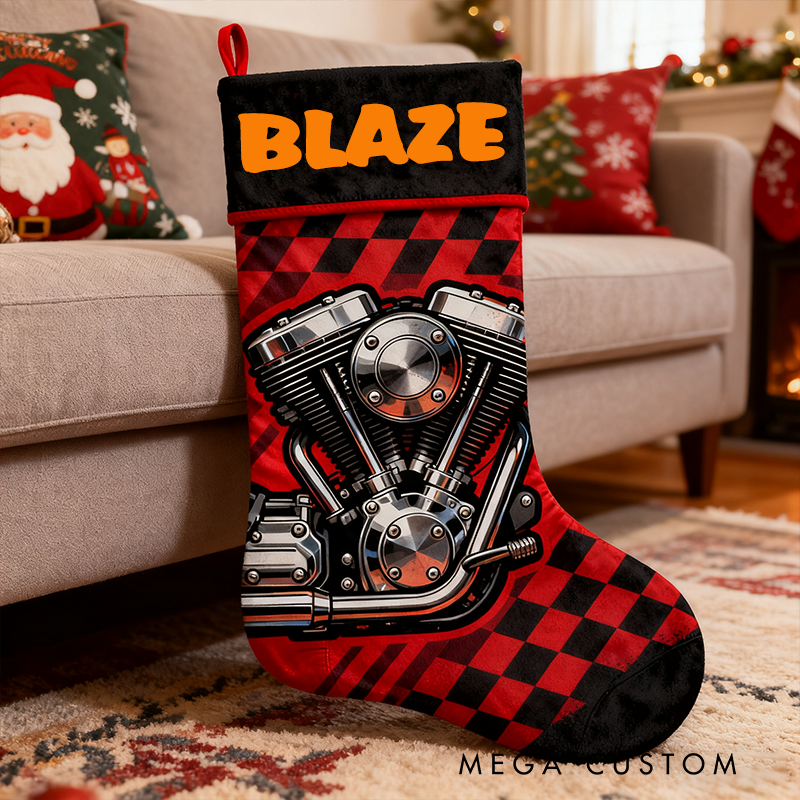 Personalized Motorcycle Engine Christmas Stocking for Enthusiasts Family Christmas Gifts Xmas Gift