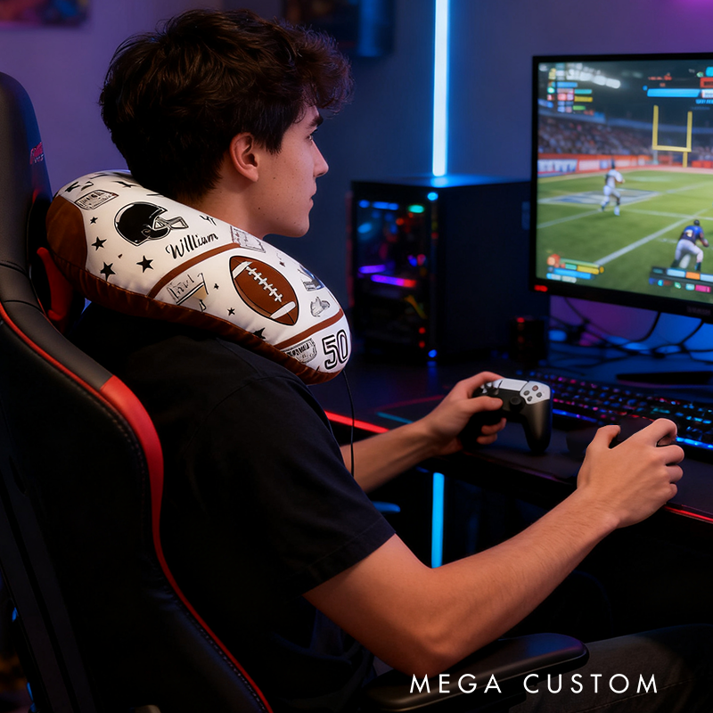 Personalized Football-Themed U-Shaped Pillow with Custom Name and Stylish Design