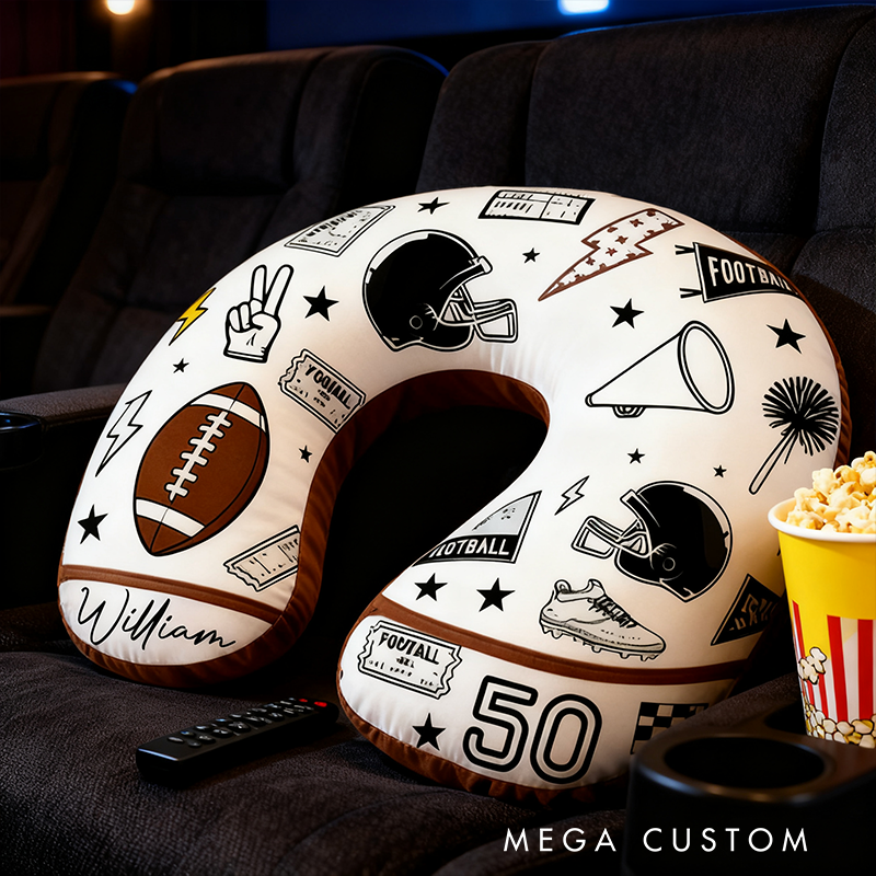 Personalized Football-Themed U-Shaped Pillow with Custom Name and Stylish Design