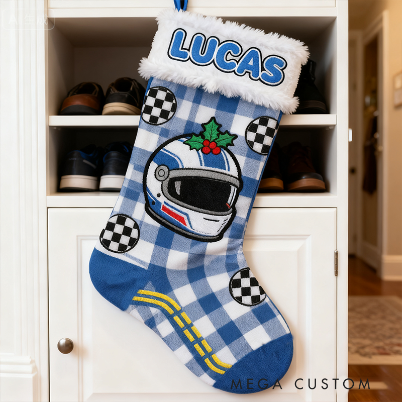 Personalized Racing Helmet Christmas Stocking for Speed Enthusiasts Family Christmas Gifts Xmas Gift