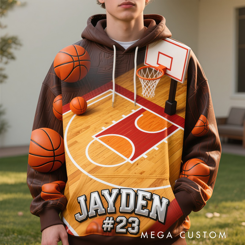 Personalized Basketball-Themed Hoodie with Custom Name and Number