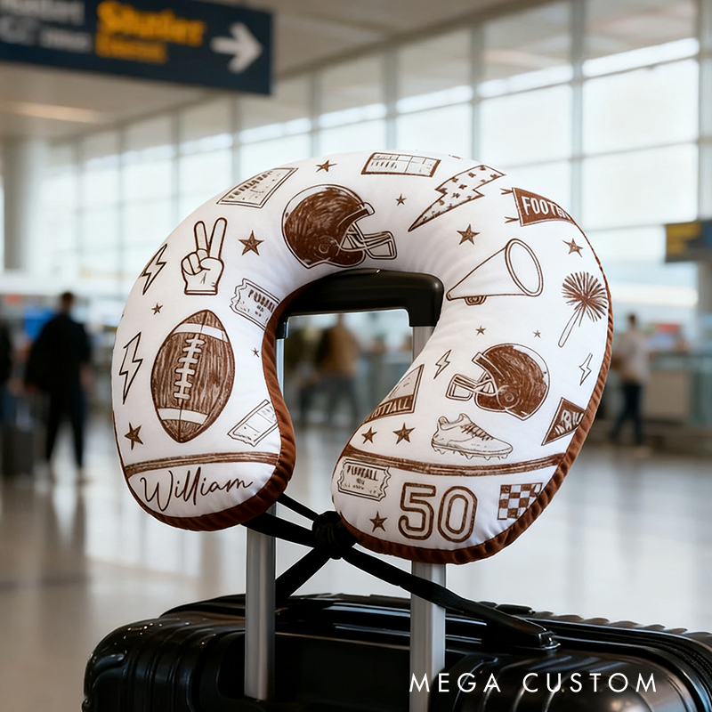 Personalized Football-Themed U-Shaped Pillow with Custom Name and Stylish Design