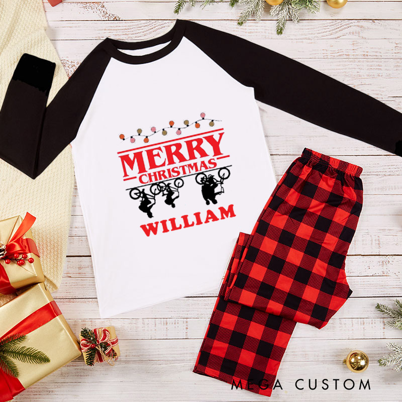 Personalized Merry Christmas Pajama Set Cycling Christmas Pajamas Bicycle Santa Pajamas Christmas Pajamas Matching Family Perfect for Holiday and Rider Riding Lover