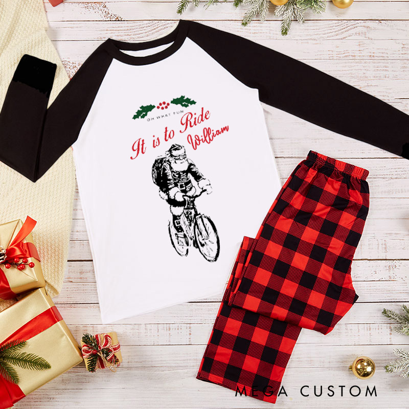 Personalized Merry Christmas Santa Pajama Set Cycling Christmas Pajamas Bicycle Santa Pajamas Christmas Pajamas Matching Family Perfect for Holiday and Rider Riding Lover