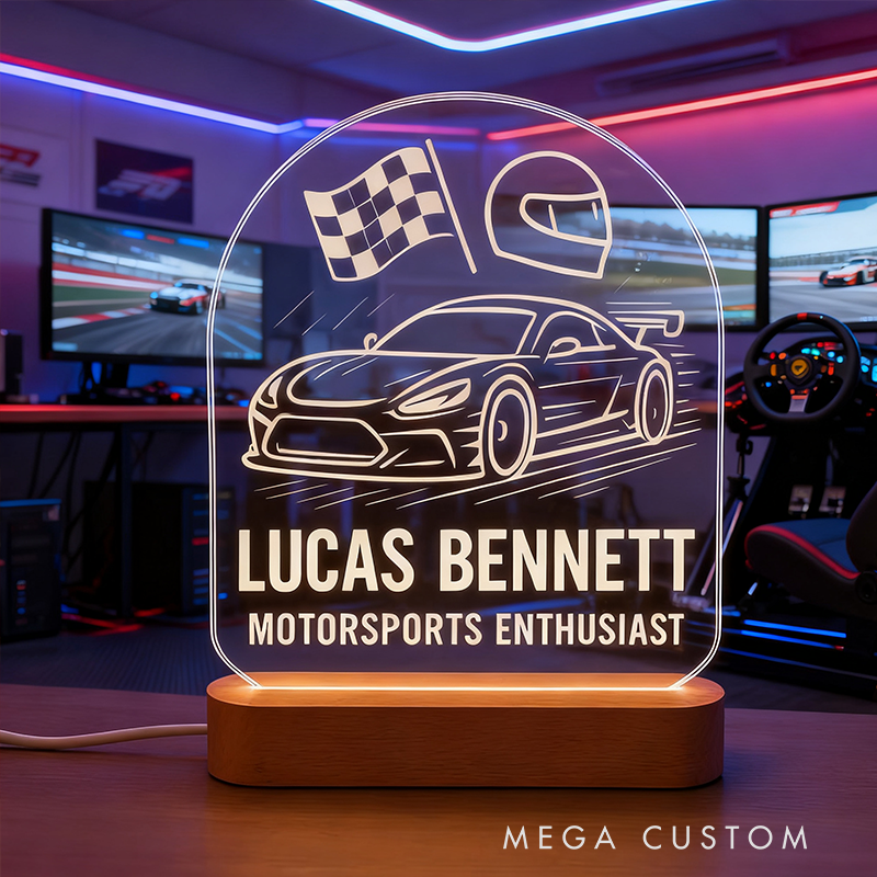 Personalized Racing Car Gift Custom Driver Name Decor Car Motorsport LED Night Light Lover Gift Race Fan Lamp